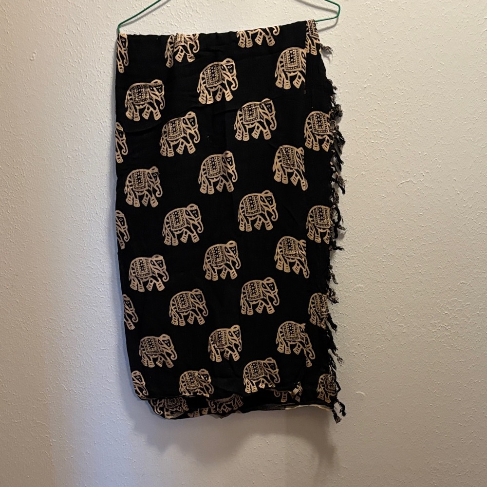 Black Elephant Print Scarf, beach, cover rock, Serong